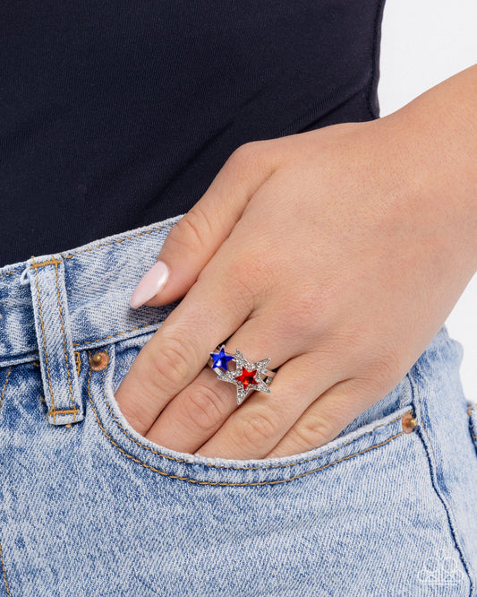 I Pledge Allegiance to the Stars - Multi - Red & Blue Rhinestone Silver Ring - Paparazzi Accessories