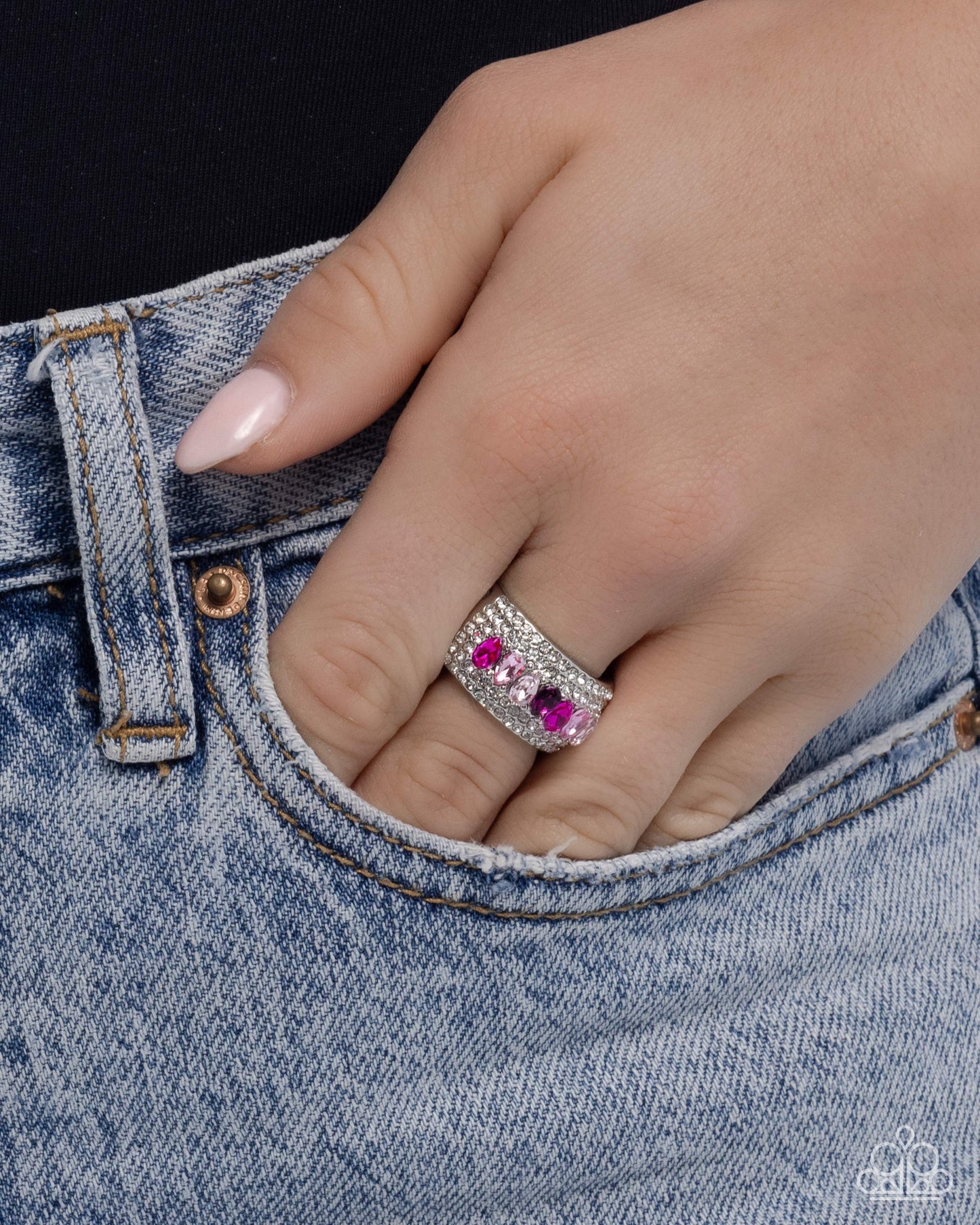 Laid-Back Linear - Pink Rhinestone Ring - Paparazzi Accessories