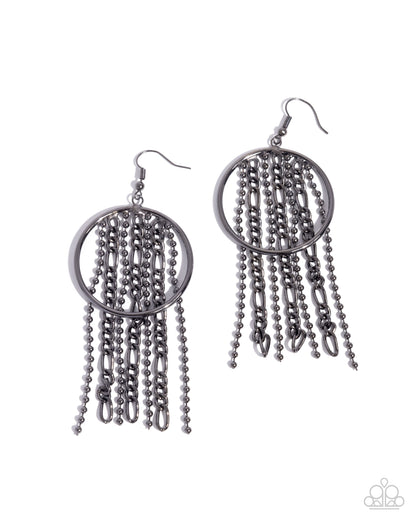 Laborious Lure - Black Chain Tassle Earrings - Paparazzi Accessories