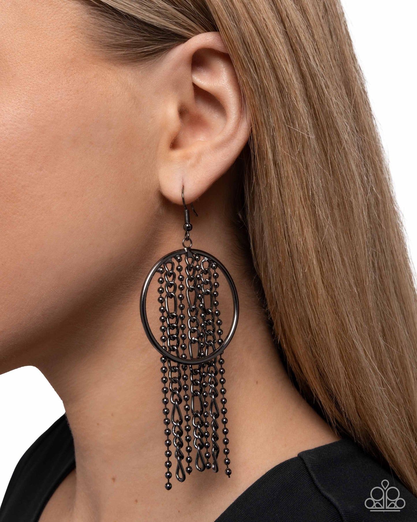 Laborious Lure - Black Chain Tassle Earrings - Paparazzi Accessories
