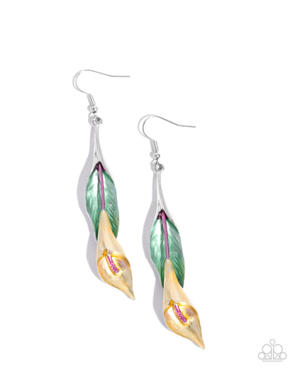 Tulip Tutor - Yellow Enamel Silver Fishhook Earrings - Paparazzi Accessories