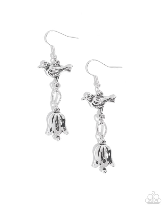 Balancing Bird - Silver Sparrow Fishhook Earrings - Paparazzi Accessories
