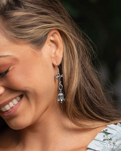 Balancing Bird - Silver Sparrow Fishhook Earrings - Paparazzi Accessories
