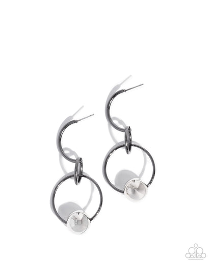 Rebellious Round - Black - Gunmetal Hoop Silver Bead Earrings - Paparazzi Accessories