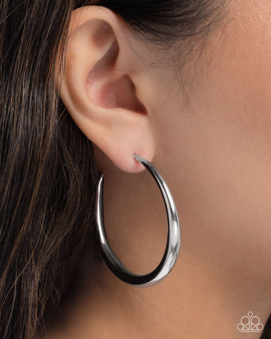 Sleek Selvage - Silver Hoop Earrings - Paparazzi Accessories