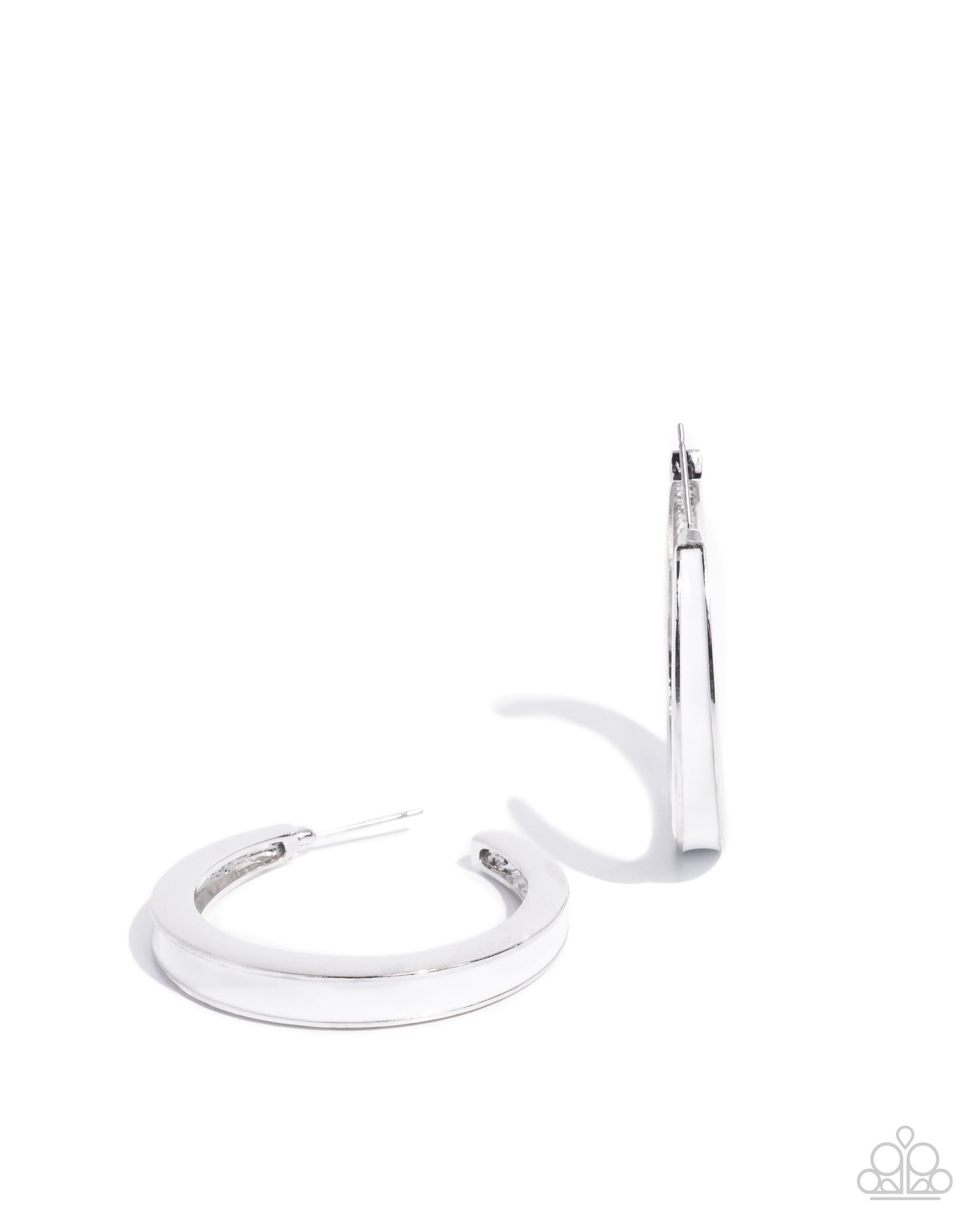 Painted Prowess - White Enamel Silver Hoop Earrings - Paparazzi Accessories