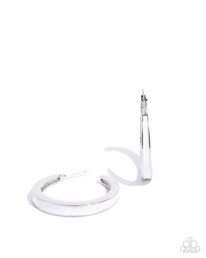Painted Prowess - White Enamel Silver Hoop Earrings - Paparazzi Accessories