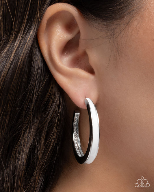 Painted Prowess - White Enamel Silver Hoop Earrings - Paparazzi Accessories