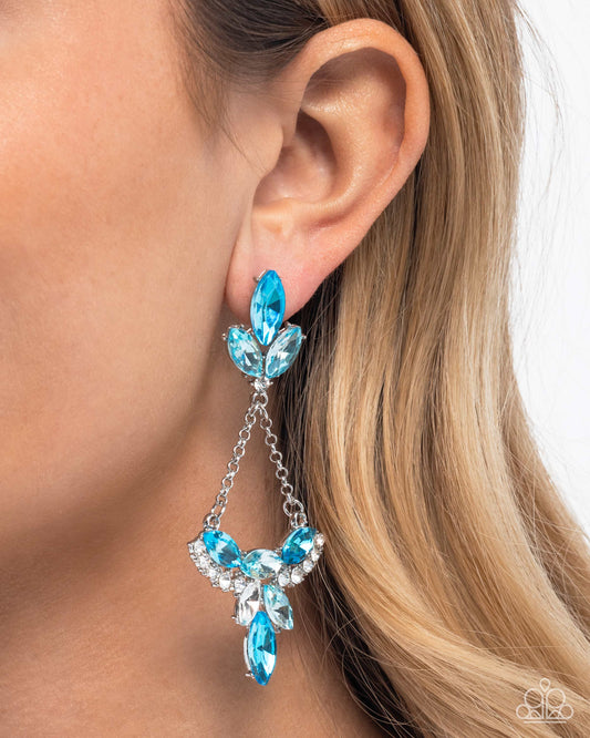Carefree Chandelier - Blue Rhinestone Fish Hook Back Chandelier Earrings - Paparazzi Accessories