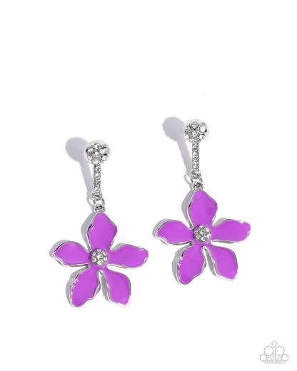 Floral Fleet - Purple Enamel Flower Silver Post Earrings - Paparazzi Accessories