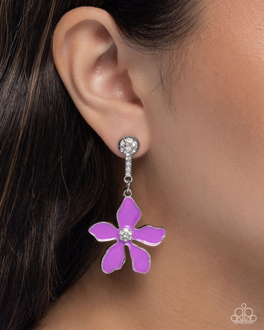 Floral Fleet - Purple Enamel Flower Silver Post Earrings - Paparazzi Accessories