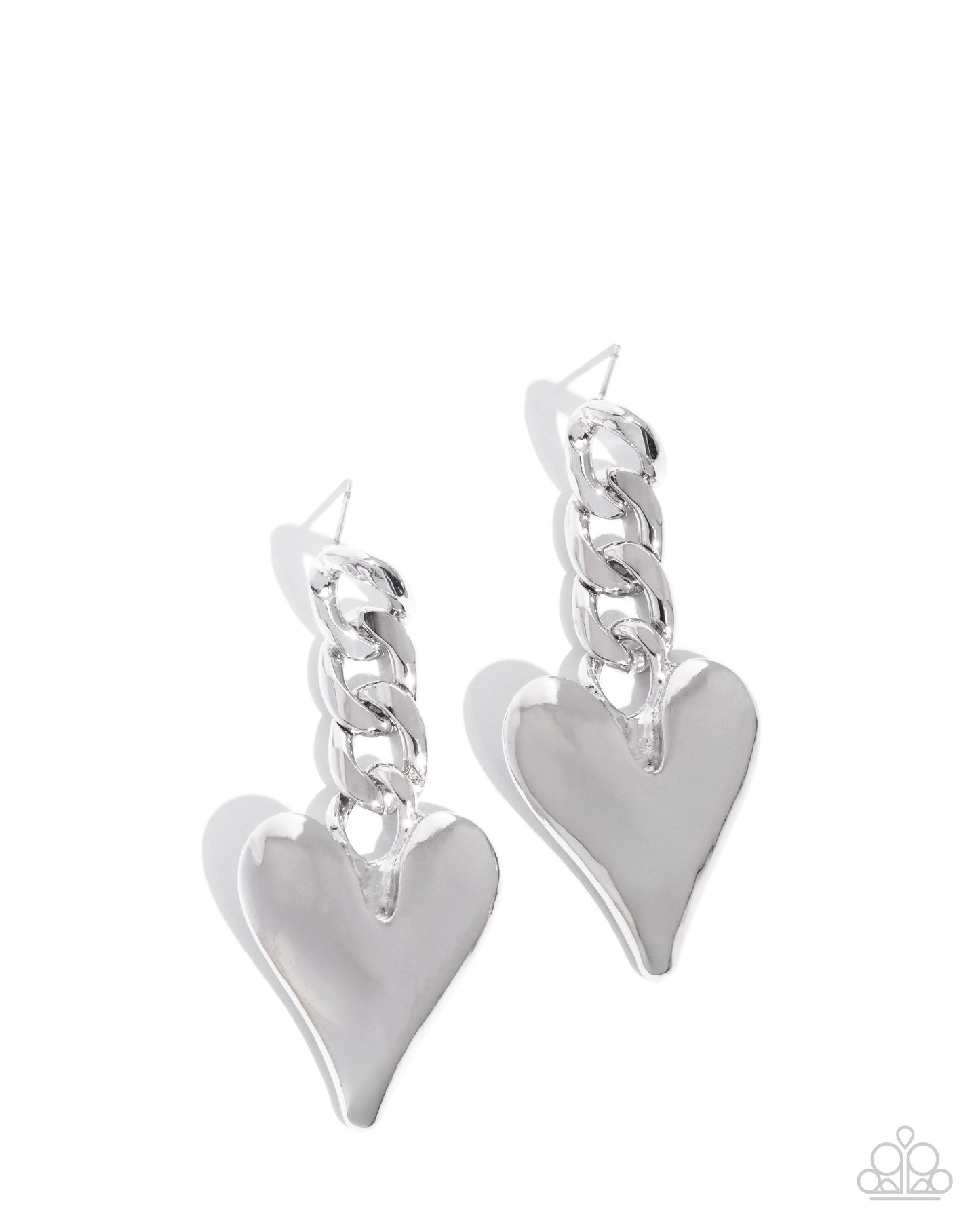 Mechanic Match - Silver Heart Curb Link Chain Post Earrings - Paparazzi Accessories