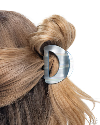 Striped Shopaholic - Multi, Blue Shimmery Claw Clip - Paparazzi Accessories