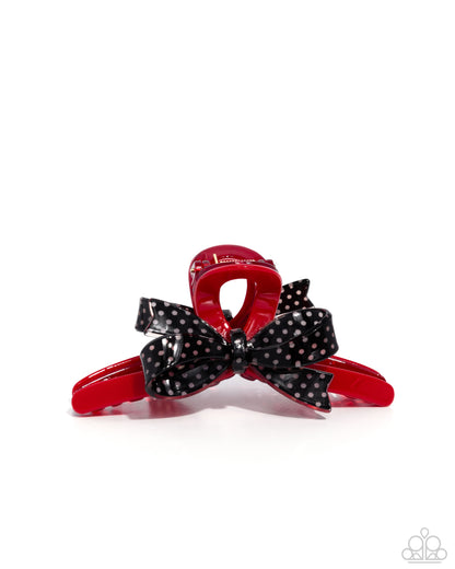 Vaudeville Value - Red with Black Acrylic Bow Claw Clip - Paparazzi Accessories