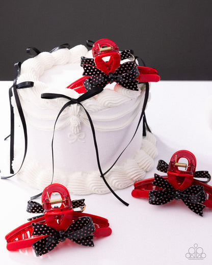 Vaudeville Value - Red with Black Acrylic Bow Claw Clip - Paparazzi Accessories