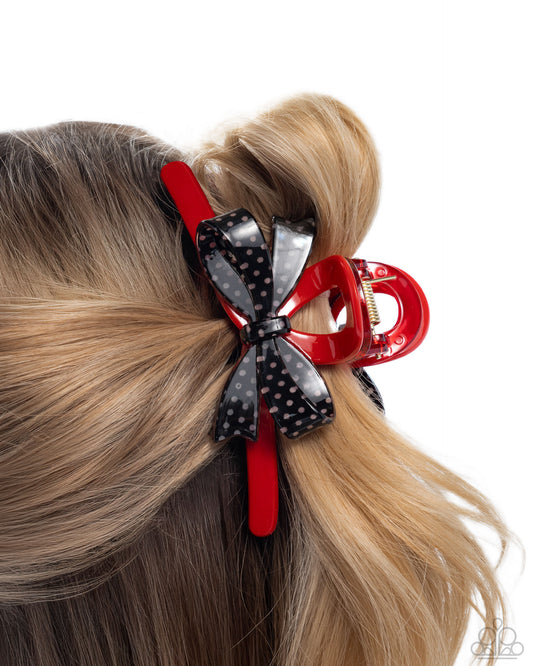 Vaudeville Value - Red with Black Acrylic Bow Claw Clip - Paparazzi Accessories