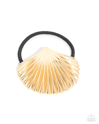Short Seashell - Gold Scallop Shell Hair Tie - Paparazzi Accessories