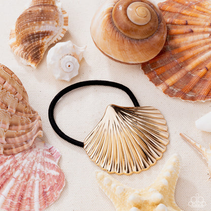 Short Seashell - Gold Scallop Shell Hair Tie - Paparazzi Accessories