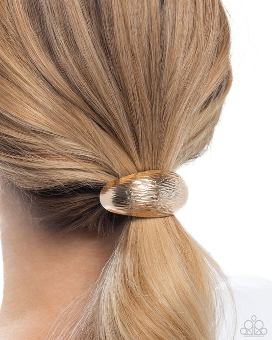 Iconic Indentation - Gold Curved Beveled Bar Hair Tie - Paparazzi Accessories