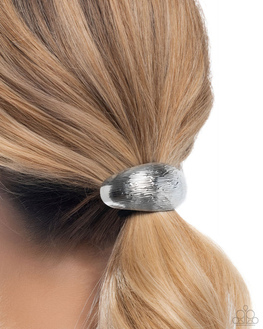 Iconic Indentation - Silver Curved Beveled Bar Hair Tie - Paparazzi Accessories