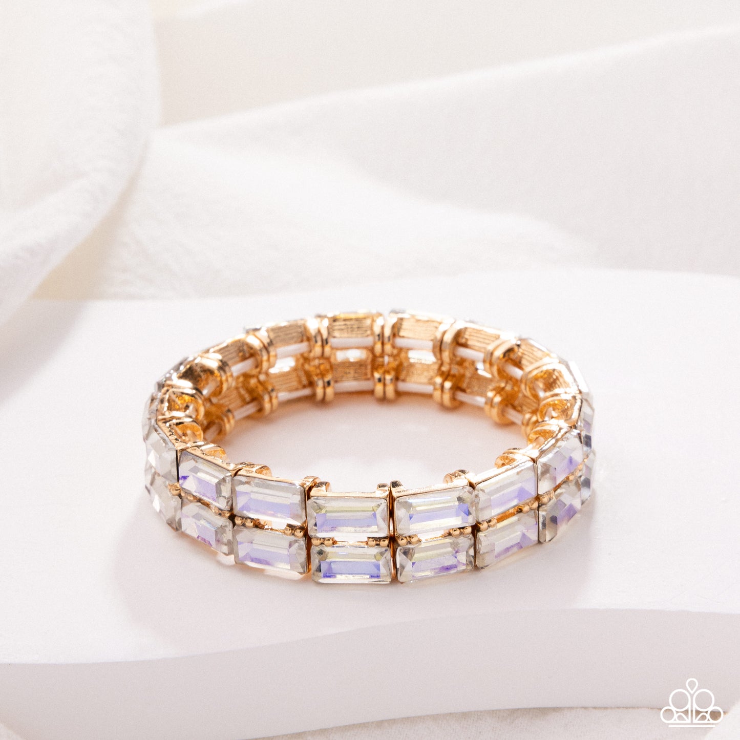 Symmetrical Statement - Yellow UV Shimmer Rhinestone Bracelet - Paparazzi Accessories