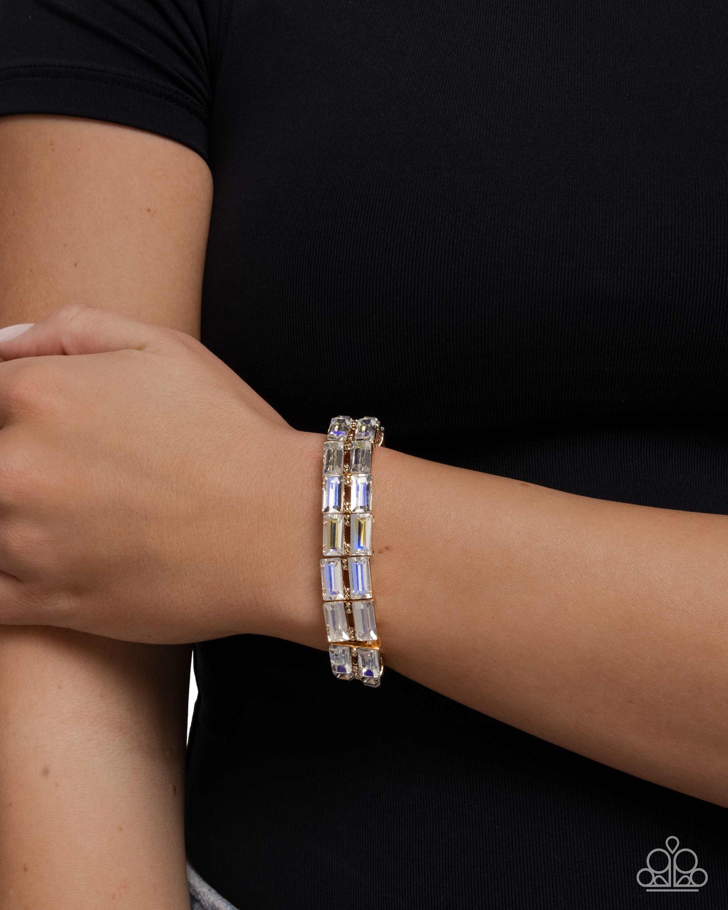 Symmetrical Statement - Yellow UV Shimmer Rhinestone Bracelet - Paparazzi Accessories