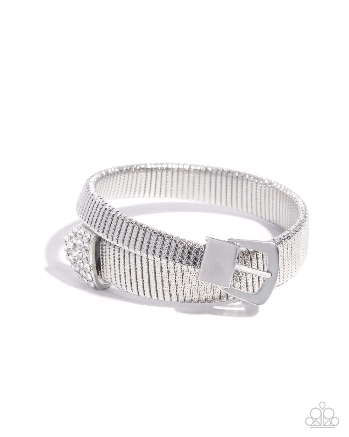 Belted Brilliance - White Rhinestone Silver Coil Bracelet - Paparazzi Accessories