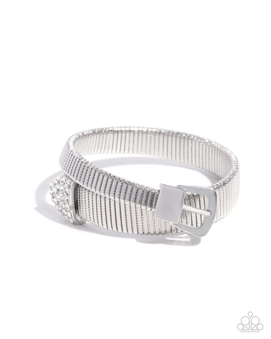Belted Brilliance - White Rhinestone Silver Coil Bracelet - Paparazzi Accessories