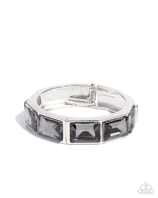 Faceted Freestyle - Silver Smoky Gem Silver Hinge Bracelet - Paparazzi Accessories