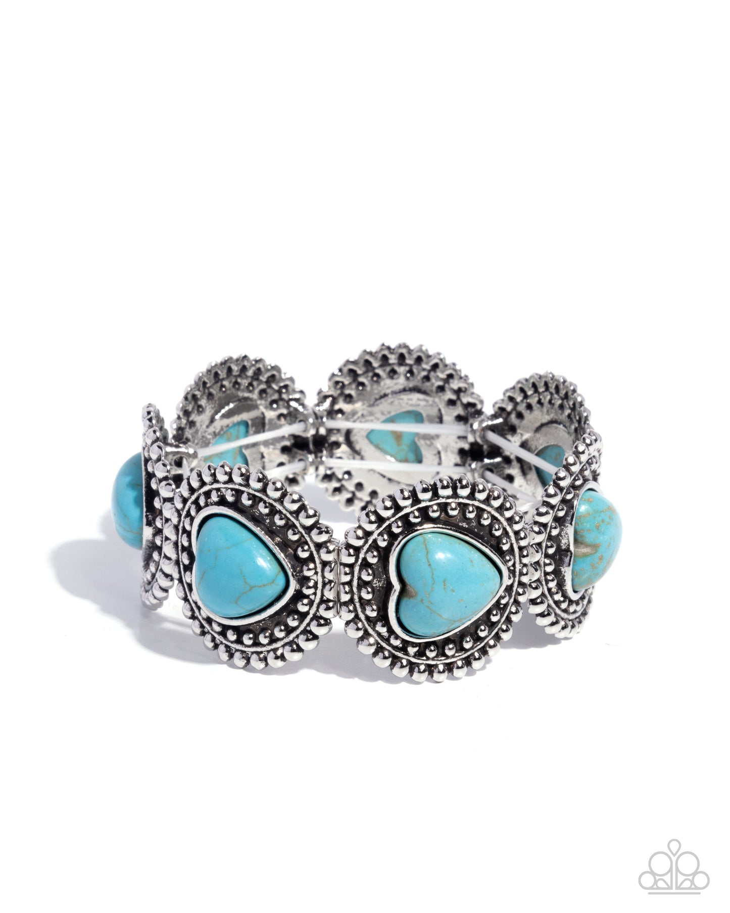 Rural Romance - Blue Turquoise Crackle Stone Heart, Silver Stretchy Bracelet - Paparazzi Accessories