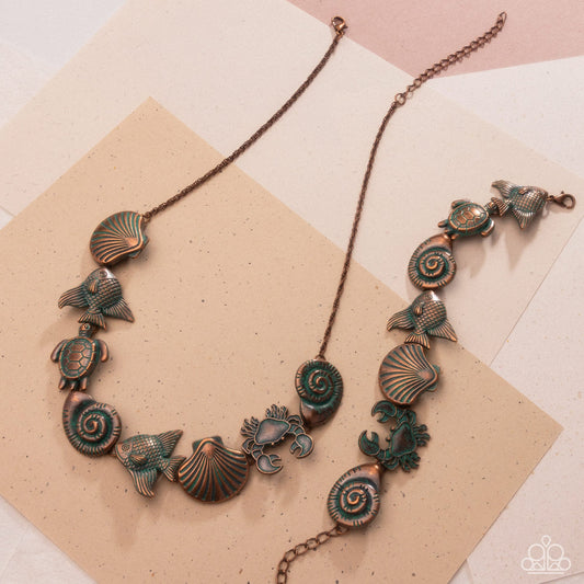 Complete Look - "Coastal Shelf - Copper" & "Coastal Cay - Copper" Clasp Bracelet - Paparazzi Accessories