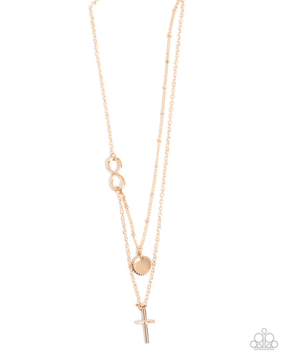 Eternal Embrace - Gold Cross & Infinity Symbol Necklace - Paparazzi Accessories