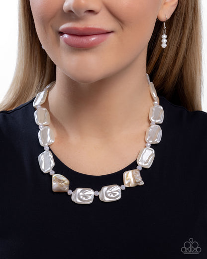 Crimped Collage - White Pearl Necklace - Paparazzi Accessories