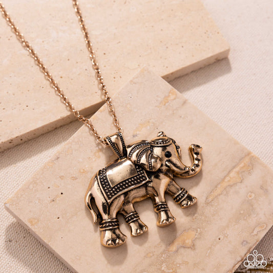 Elaborate Elephant - Gold Elephant Pendant Necklace - Paparazzi Accessories