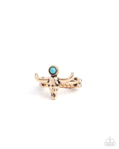 Longhorn Legend - Gold & Blue Turquoise Crackle Stone Ring - Paparazzi Accessories