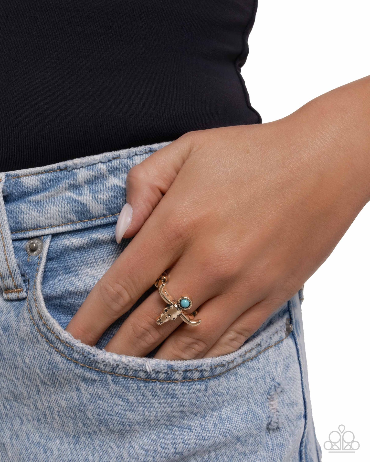 Longhorn Legend - Gold & Blue Turquoise Crackle Stone Ring - Paparazzi Accessories