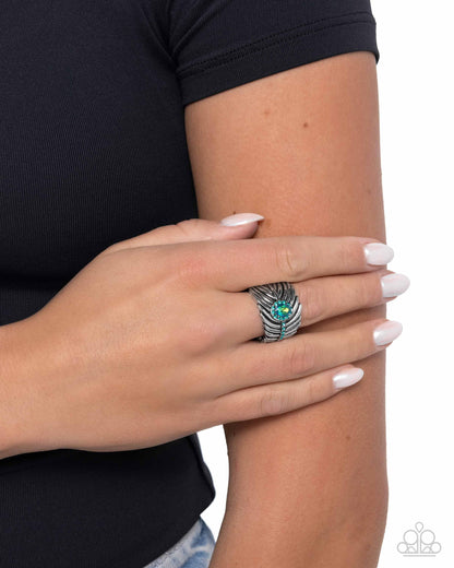 Feathered Fact - Green UV Shimmer Ring - Paparazzi Accessories