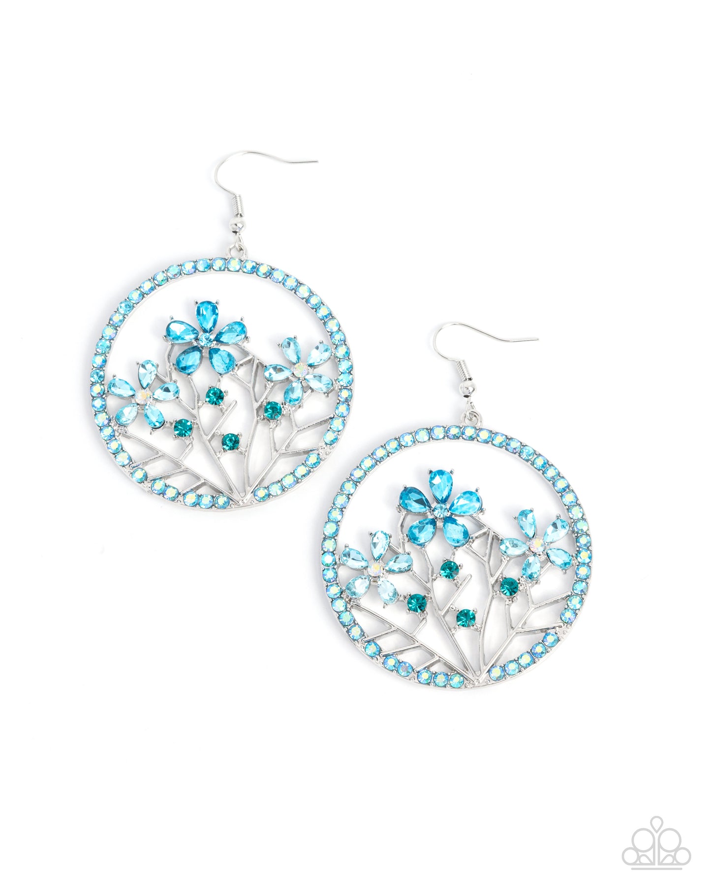 Basic Bouquet - Blue Iridescent Rhinestone Flower Silver Fishhook Earrings - Paparazzi Accessories