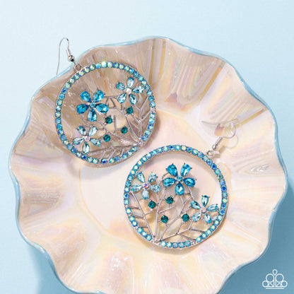 Basic Bouquet - Blue Iridescent Rhinestone Flower Silver Fishhook Earrings - Paparazzi Accessories