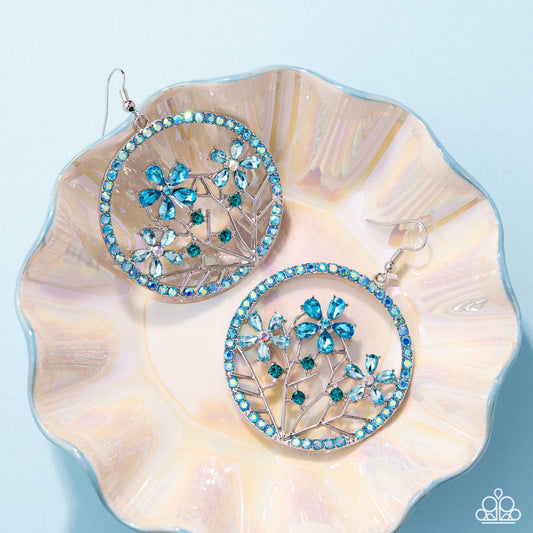 Basic Bouquet - Blue Iridescent Rhinestone Flower Silver Fishhook Earrings - Paparazzi Accessories