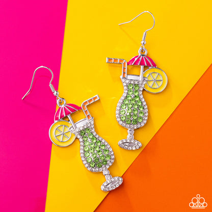 Delightful Daiquiri - Green Rhinestone Cocktail Drink Silver Fishhook Earrings - Paparazzi Accessories