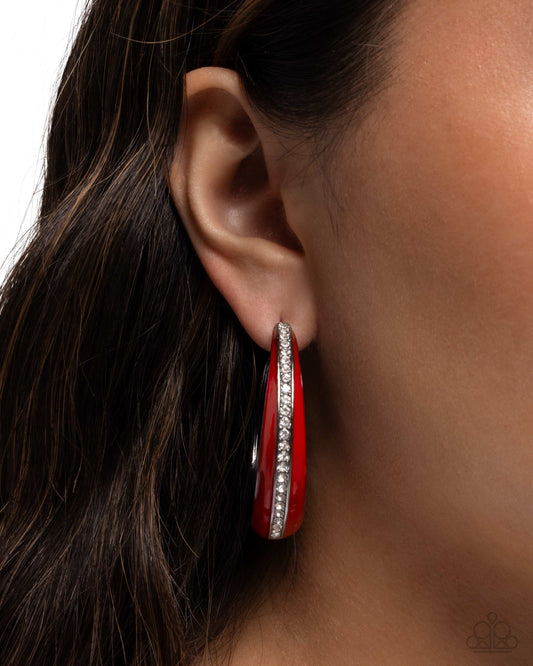 Uniquely Unexpected - Multi Gunmetal, Red Enamel & White Rhinestone Hoop Earrings - Paparazzi Accessories