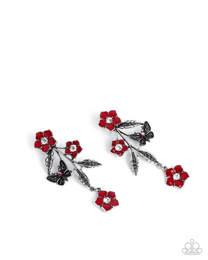 Whimsical Weekend - Red Painted Flowers Silver Post Earrings - Paparazzi Accessories