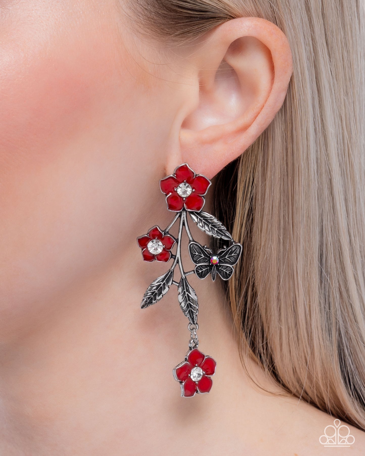 Whimsical Weekend - Red Painted Flowers Silver Post Earrings - Paparazzi Accessories
