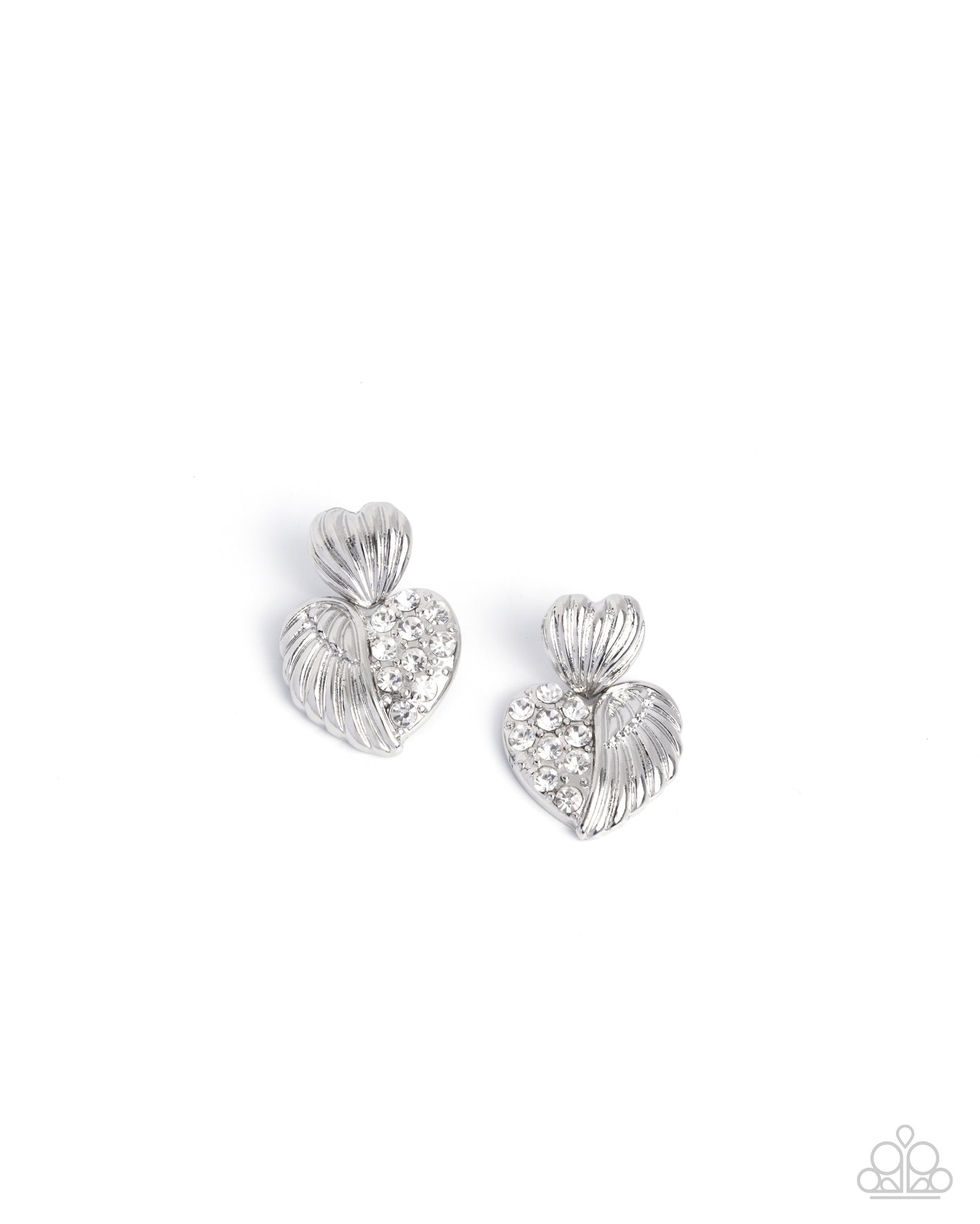 Angelic Adornment - White Rhinestone, Silver Earring - Paparazzi Accessories
