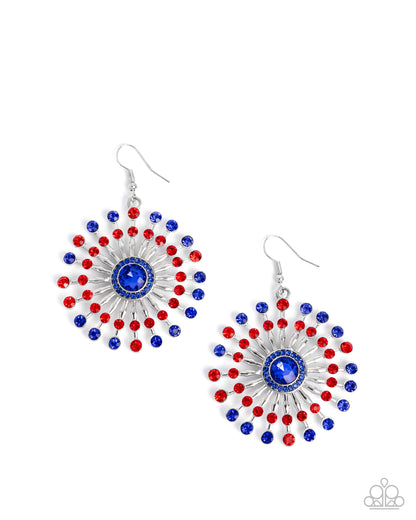Fierce Firework - Multi - Red & Blue Rhinestone Silver Fishhook Earrings - Paparazzi Accessories