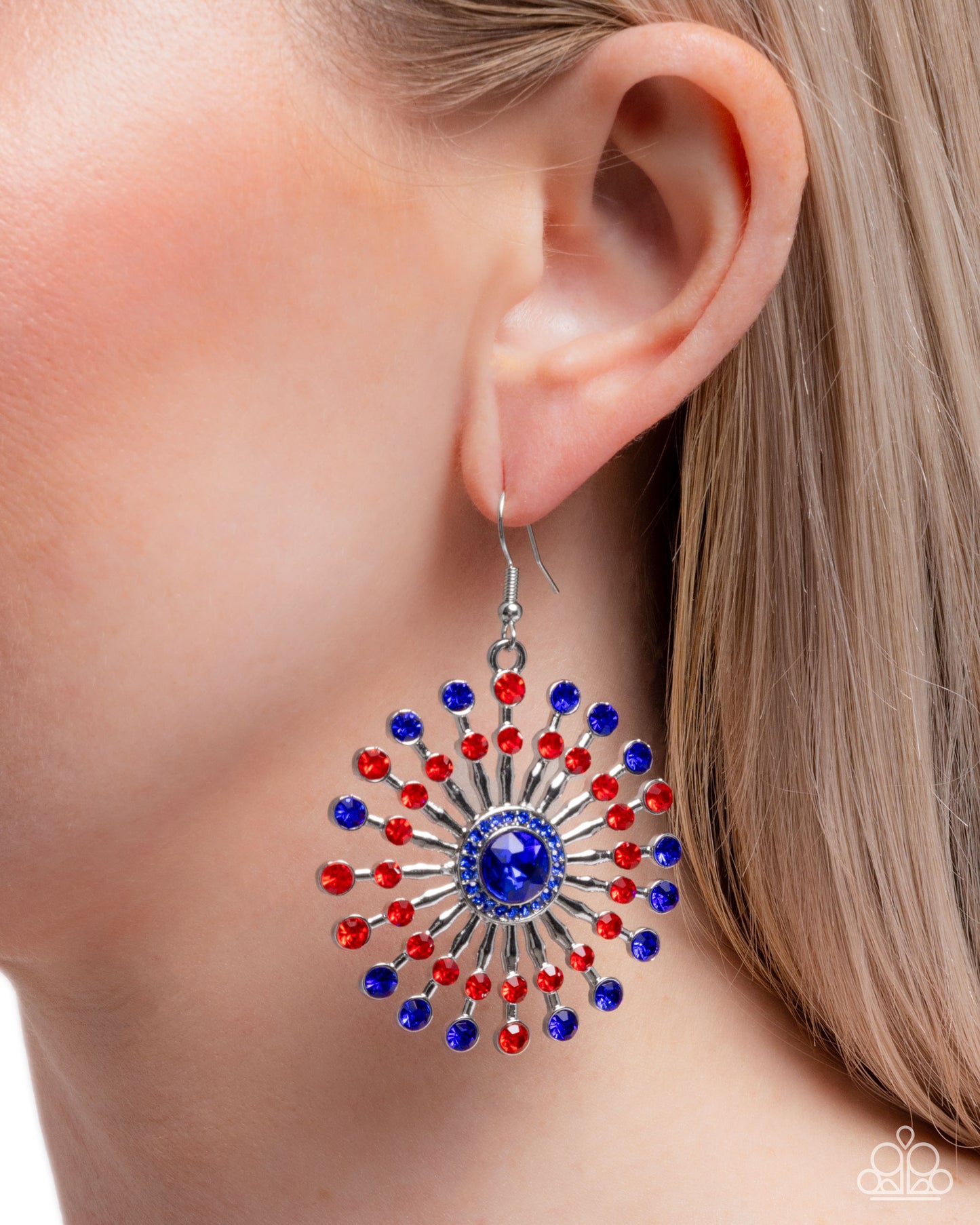 Fierce Firework - Multi - Red & Blue Rhinestone Silver Fishhook Earrings - Paparazzi Accessories