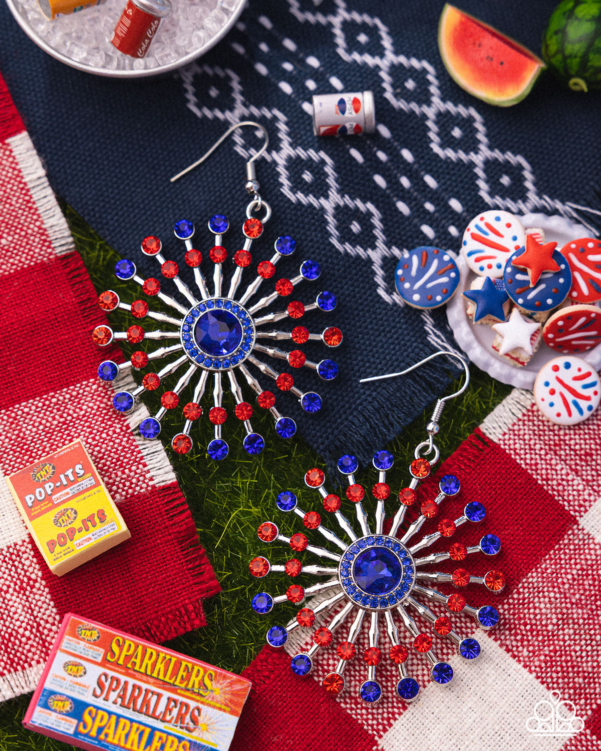 Fierce Firework - Multi - Red & Blue Rhinestone Silver Fishhook Earrings - Paparazzi Accessories