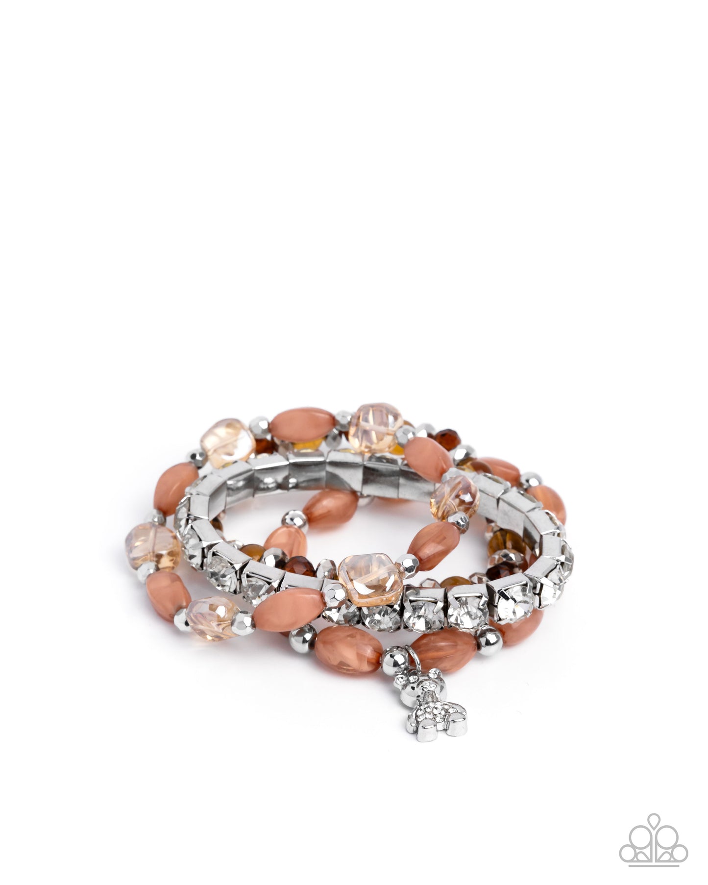 Bewitching Bear - Brown Beaded Silver Bear Charm Stretchy Bracelets - Paparazzi Accessories