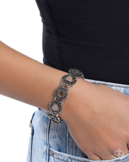 Fabricated Frames - Brown Marbled Heart Silver Stretchy Bracelet - Paparazzi Accessories